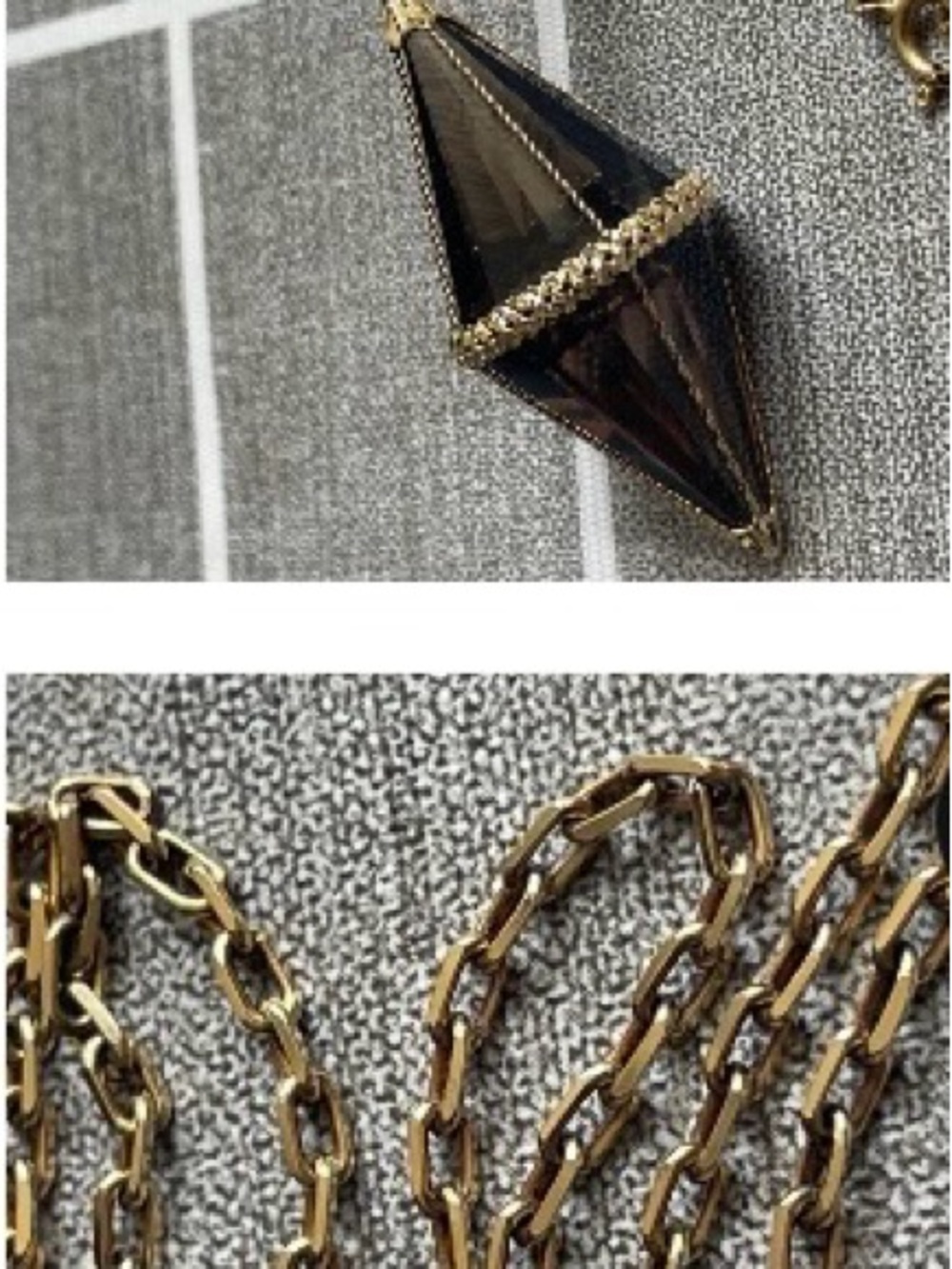 Vintage 14k Geometric Smoky Quartz and geometric link Italian chain